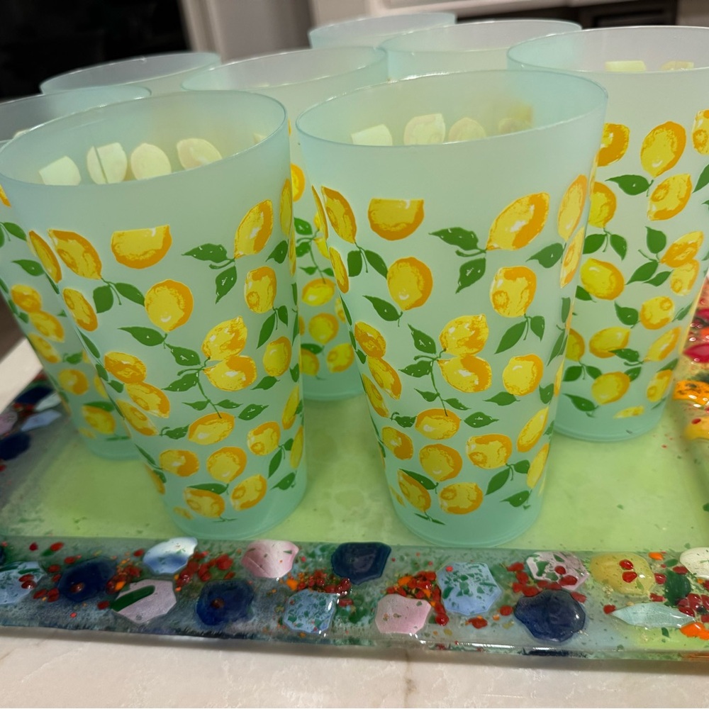 Lemon Patterned 32 oz Glass Tumblers NEW